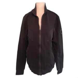 Calvin Klein Thermal Athletic Jacket Black Textured Ribbed Knit Zip Up S‎